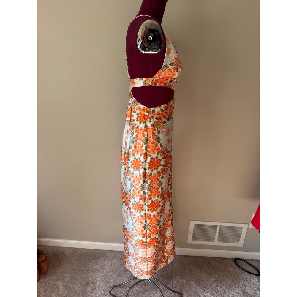 House of Harlow Midi Dress Floral Cutout Satin Slip Sleeveless Orange Size Small - Picture 3 of 10